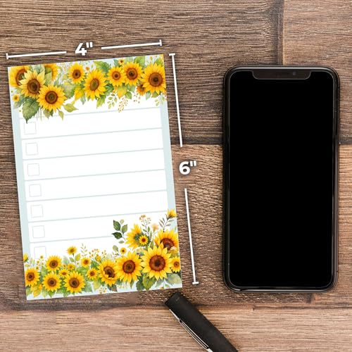 daily ritmo sunflower sticky to do list notepad  cute sunflower lover gifts for women  made in usa stationery pad 4x6 50 notes  christmas birthday flower gift for teacher mom office