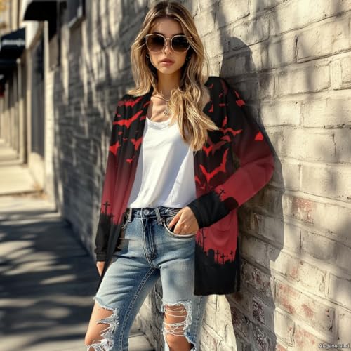 Image of Forchrinse Red Ladybug Cardigan for Women Causal Long Sleeve Open Front Cardigans Sweater Fashion 2024 Fall Coat with Pockets