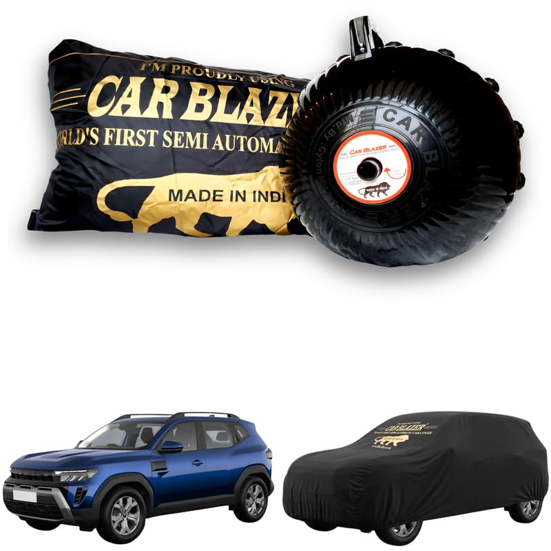 Image of CARBLAZER Portable & Semi-Automatic Full Body Car Cover - Heavy Duty Device | Dust Proof | UV Safe | Water Resistant | Anti-Theft & Scratch Proof Cover, Compatible with Renault Duster - Black