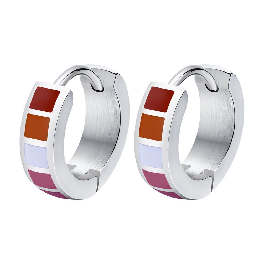 Oakky Unisex Stainless Steel Unique Rainbow Flag Lesbian LGBT Gay Pride Small Huggie Hoop Earrings