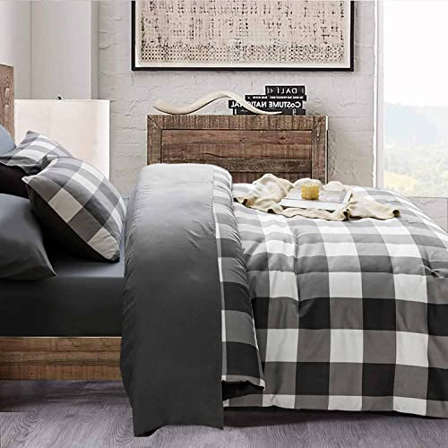 Plaid Bedding Comforter Set Queen Size, 7 Piece Grey Buffalo Check Microfiber Bed In A Bag - Soft & Lightweight All Season Down Alternative Comforter With Sheets For Teens Women Men, Light Gray #TOP2