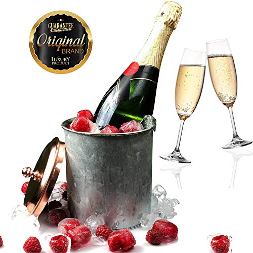 Galrose Galvanized Iron Insulated Ice Bucket – Rose Gold Lid, 2 Liter Stainless Steel Double Wall 5.5" X 6” Rustic Wine Chiller Or Champagne Bucket. Unique 6Th Iron Anniversary Or Birthday Gift #TOP1