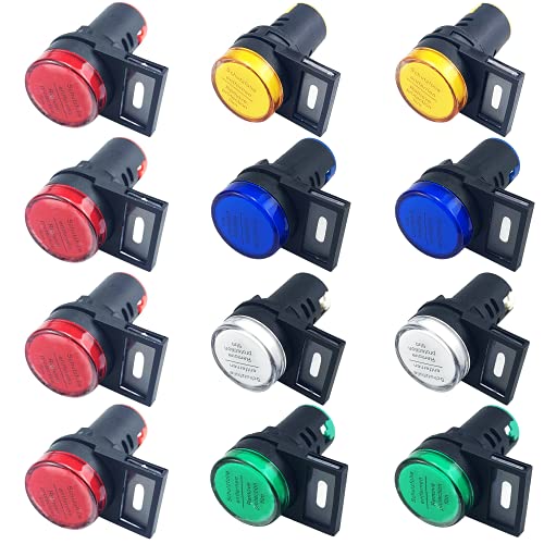 Lot de 12 voyants lumineux AC 220 V avec 12 panneaux, rouge/bleu/jaune/vert/blanc, montage sur panneau encastré 7/8" 22 mm Cover