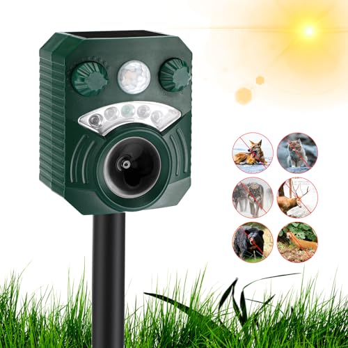 Gowkeey Repelente para Gatos Solar Ultrasónico, Ahuyentador para Gatos 5 Modos, Ahuyentador de Pájaros IP44 Impermeable, Repelente para Palomas Exterior, para Palomas, Pájaros, Perros, Ratones,Zorros