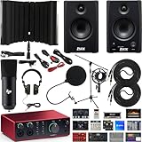 Focusrite Scarlett 4i4 4x4 USB Audio Interface Full Studio Bundle with Download for Creative Music Production Softwar with LyxPro 3.5BT 50W Bluetooth Studio Monitors & Isolation Recording Shield