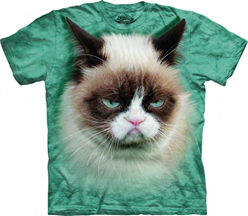 The Mountain Grumpy Cat-L Adult T-Shirt, Teal, Large