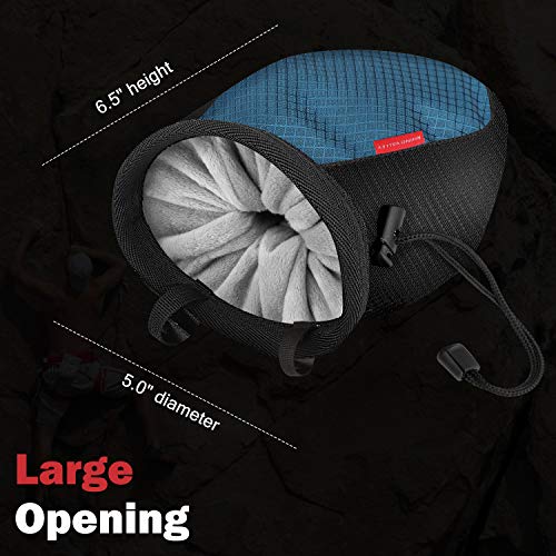 Rhino Valley Chalk Bag, No Leak Rock Climbing Strawstring Bag Drawstring Magnesia Sack With Adjustable Belt Carabiner For Gymnastics, Rock Climbing, Bouldering, Weight-Lifting - Black & Royal Blue #TOP5