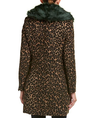 Badgley Mishka Women's Holly Wool Coat Boucle With Faux Fox Fur Collar, Leopard, S #TOP1