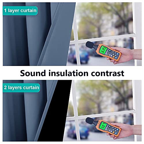Image of NICETOWN 100% Blackout Window Curtain Panels, Stone Blue, 2 Pieces, 37 inch Wide Each Panel, Heat and Full Light Blocking Drapes with Black Liner for Nursery, 40 inch Drop Thermal Insulated Draperies