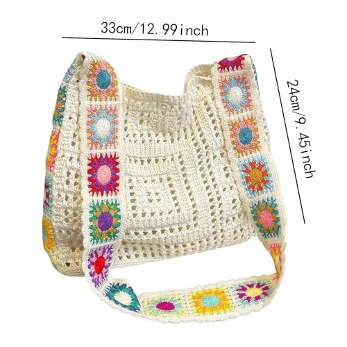 Image of Crochet Tote Bag Pouch Knitted Women Shoulder Bag for Outdoor Party Birthday Beige