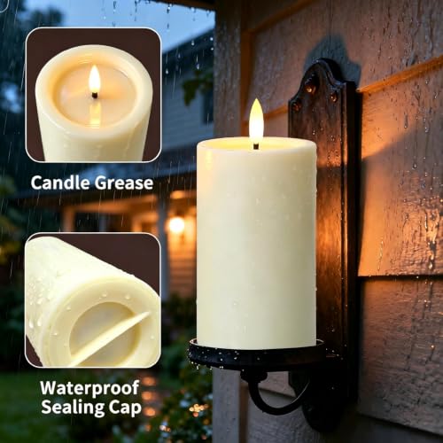 Image of Outdoor Candles with Timer Waterproof, 3PCS Flameless Candles with Remote Battery Operated Candles, Realistic Flame Effect LED Pillar Candles for Fireplace Halloween Christmas Patio Centerpieces