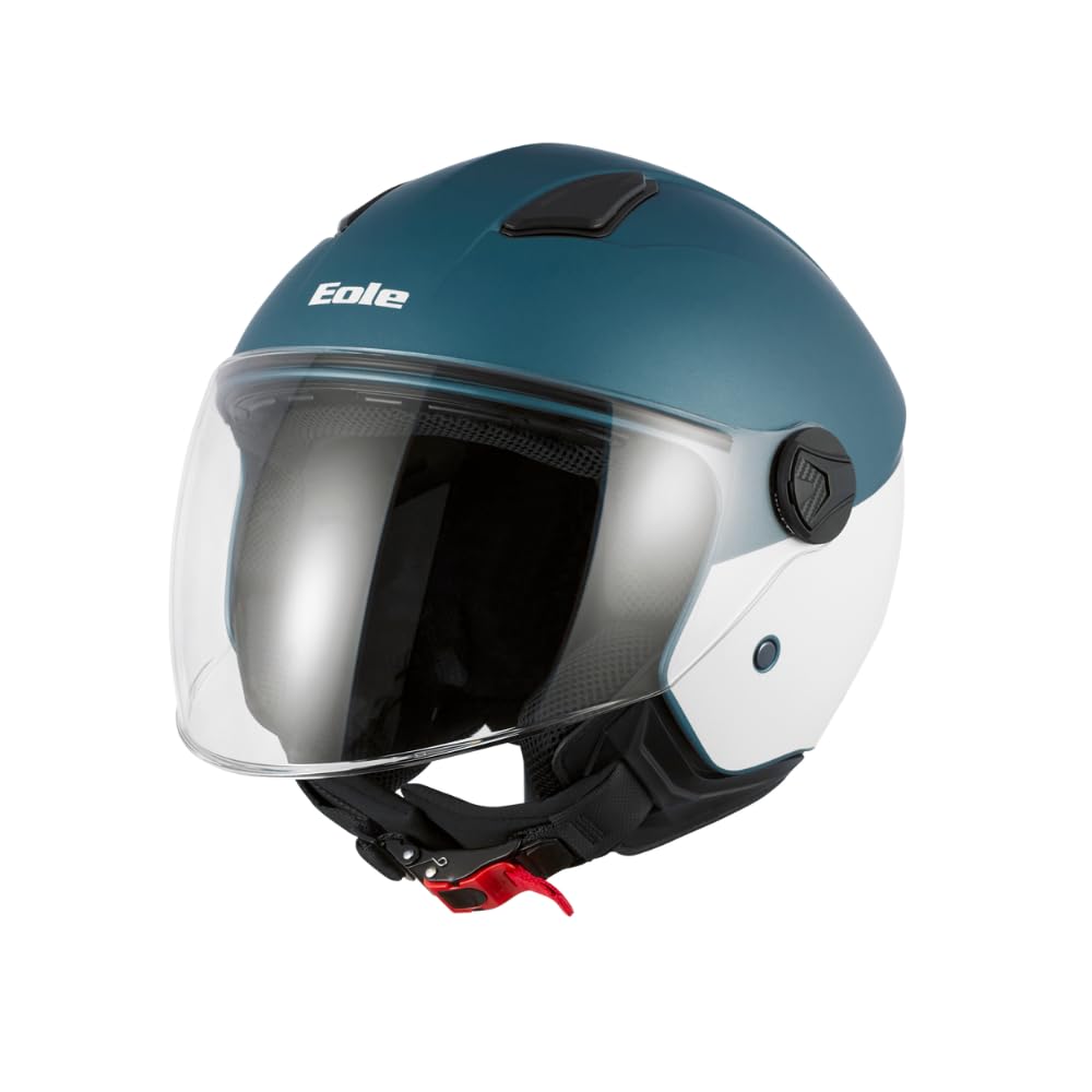 EOLE Casque Jet Coconut Blanc et Bleu - Homologué ECE R 22.06 - L (59cm) - Coque ABS