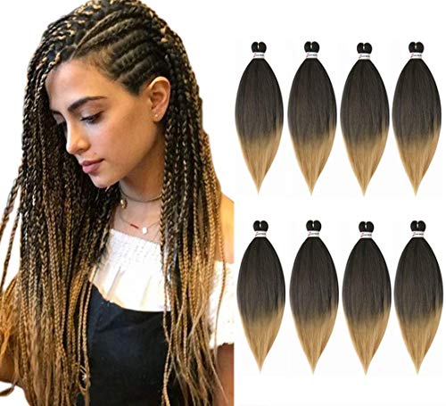 Pre Stretched Braiding Hair 26Inch 8 Packs/Lot Braid Itch Free Hot Water Setting Synthetic Fiber Yaki Texture Crochet Ombre Braiding Hair Extension (4#/27)