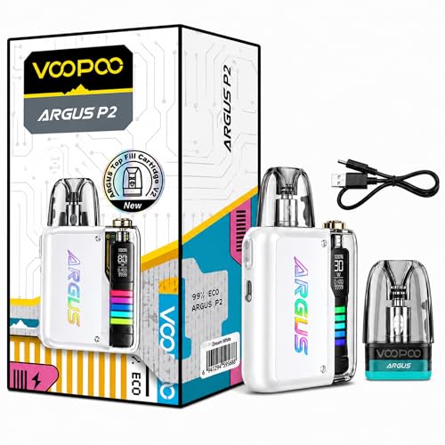 VOOPOO ARGUS P2 Vape Kit (Pearl White) | 1100mAh Rechargeable Vape | 30W Pod Mod | Refillable Pod | 0.54 OLED Screen | MTL & RDL | 3-Day Battery | Vape Starter Kit for Adults | No Nicotine