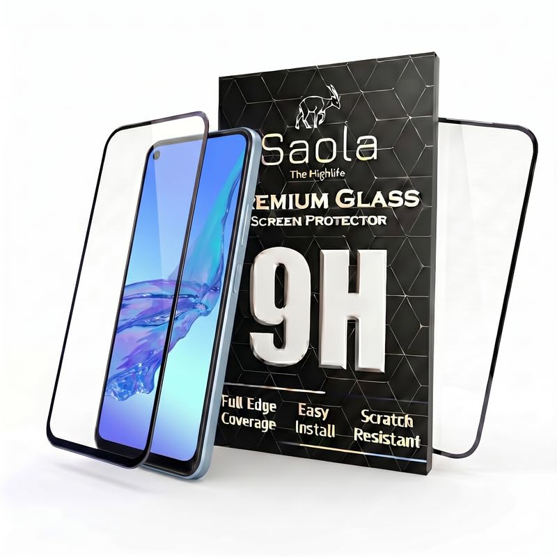 Image of Saola HD+ Oleophobic Tempered Glass Screen Protector For Oppo A76 (Pack Of 2) with Free Installation Kit. Full screen Coverage - 6.56 inch