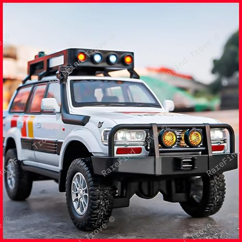 Image of Tivota Land Cruiser LC80 1:24 Diecast Metal Car - Openable Doors, Sound&Light, Pull Back Action,Collectible Toy Car for Kids - Durable & Realistic Model Collectors (White)