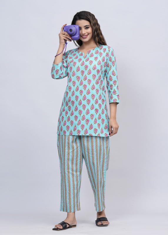Image of 100% Cotton Printed Night Suit for Women's Shirt and Pyjama Sleep wear Set for Womens and Girls