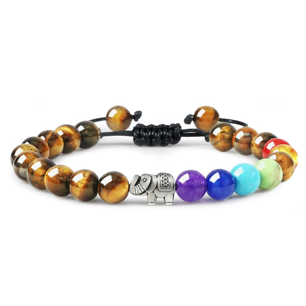 MOCHAMIK Natürliche Tigerauge Stein Männer Armbänder Reiki 7 Chakra Heilung Perlen Armband Schwarze Lava Stretch Mala Armreifen Frauen