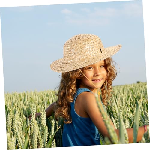 Straw Hat for Boys and Girls Beach Sun Hat Wide Brim Fashionable Straw Beige4