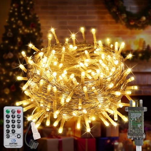 10M 100LEDs Christmas Lights Plug in with Remote,Connectable Fairy Lights Mains Powered with Timer,Bright Waterproof String Lights 8 Modes Outside Indoor Garden Party Christmas Tree Decor(Warm White)