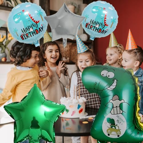 Image of KITTER (Pack Of 5) Balloons Dino King Theme Happy Birthday Balloon Set, Dinosaur Birthday Balloons, Dinosaur Theme Decoration Set (Foil) | 5 Pc Dinosaur Balloon Set for Kids Birthday Party, Multicolor