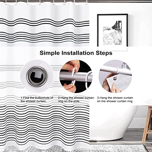 Lukinbox Black And White Shower Curtains For Bathroom, 72" X 72" Boho Shower Curtain Long Farmhouse Fabric Bathroom Shower Curtains, Modern Striped Geometric Shower Curtain Sets With Hooks #TOP3