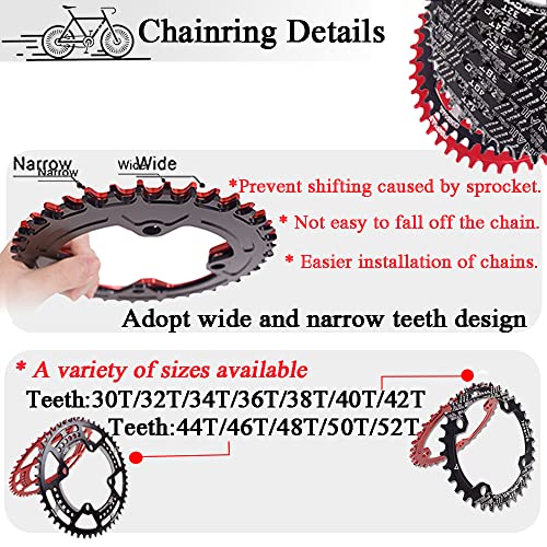 Bucklos Ixf 104 Bcd 30-52T Mountain Bike Crankset -Hollow Integrated Mtb 170Mm Crank Set- Aluminum Alloy Bike Crankset With Narrow Wide Tooth Chainring Bottom Bracket Bolts (Black/Red) #TOP2