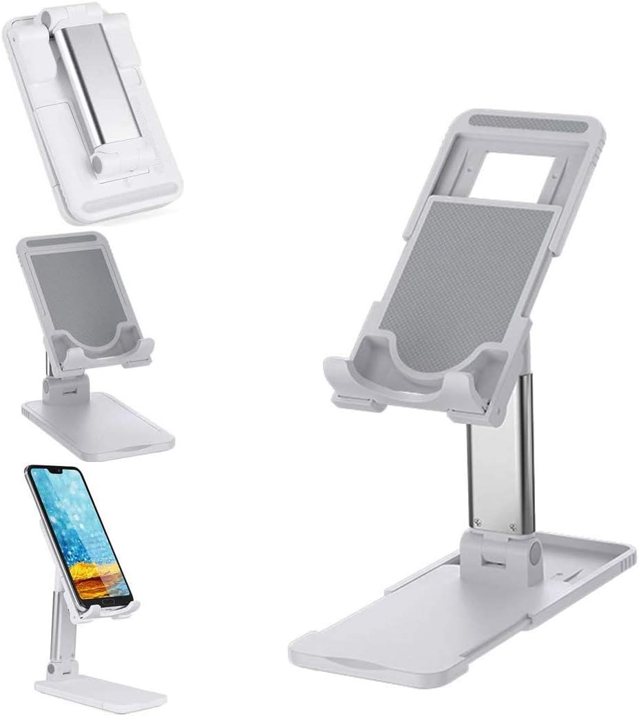 OUTAD Cell Phone Stand, Phone Stand Tablet Mount Desktop, Adjustable Phone Holder Foldable Portable Holder Cellphone Dock Compatible with iPhone 11 Pro Max XR Samsung Galaxy S10 9 (White)
