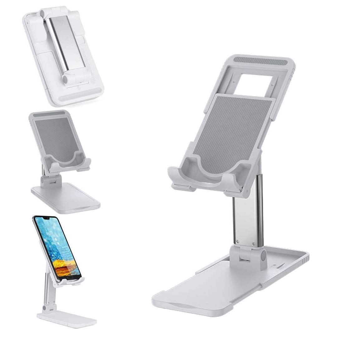 OUTAD Cell Phone Stand, Fully Foldable, Adjustable Desktop Phone Holder Cradle Dock Compatible with iPhone 11 Pro Max XR Samsung Galaxy S10 9 (White)-1PCS