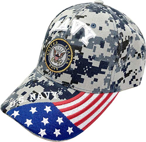 United States Navy 3D Embroidered Baseball Cap Hat USA Flag, Military Apparel (Camo)
