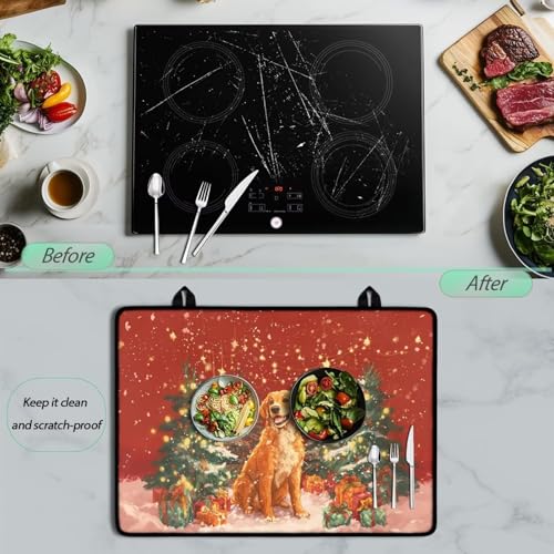 Image of Christmas Tree Dog Stove Top Cover for Electric Insulation Rubber Countertop Pad with Two Hooks Extra Large Counter Silicone Mat with Two Hook Easy to Clean Christmas Decor