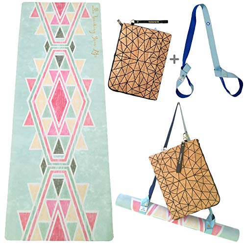 GOLDEN Esterilla de Yoga para Viajes, Plegable, Natural Caucho 1/17 Pulgadas - 1,5mm - Delgada, Absorbente, Antideslizante, para Yoga, Pilates, Ejercicios de Piso (Nordic (Incluye Bolsa y cinturón))