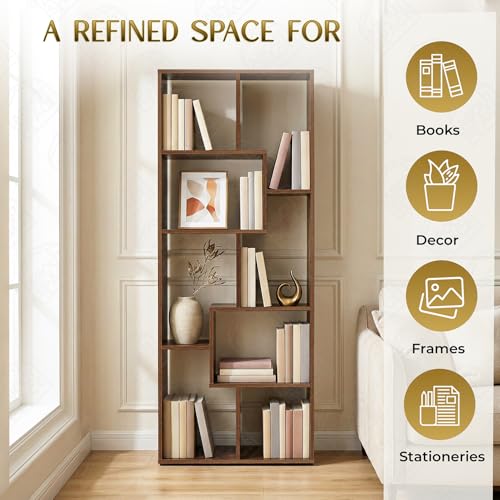 Image of ABOUT SPACE Book Shelf for Home - 8 Shelves, Modern Engineered Wood Book Rack for Study Room, Book Organizer Stand for Library, Bedroom, Living Room, Office (L 60 x B 24 x H 161cm -Walnut)