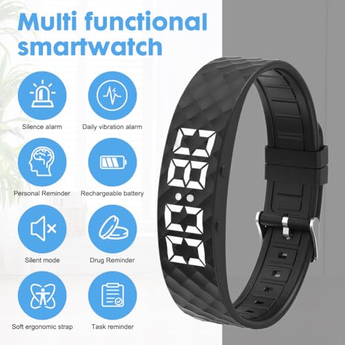 CEWROM Vibratime Vibrationsalarm Uhr, Vibration Alarm Clock, Portable Wecker Armband -Up to 8 Alarms per Day, Wecker Laut für Tiefschläfer, Weihnachts Geschenke für Kinder Erwachsene (Schwarz)