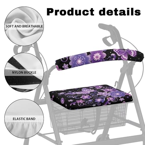 Image of Soft Rollator Walker Seat and Backrest Covers Flowers and Butterflies Rollator Accessories Adjustable Walkers Seat Covers for Ladies