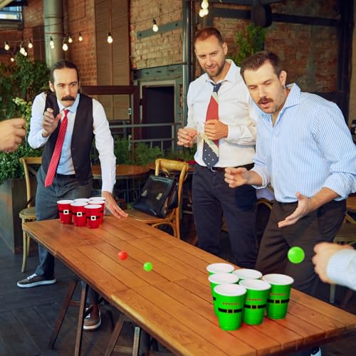 image for HLHLLSW 60 PCS Christmas Cup Pong Game Set - 16 Oz Red & Green Plastic