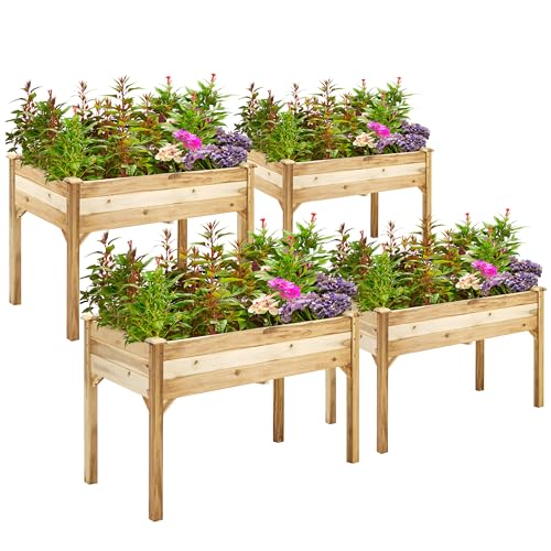 PrimeZone 4PCS 48 x 24 x 30 in FSC-Certified Acacia Wood Raised Garden Bed - Elevated Planter Box with Legs, Plant Stand Outdoor for Herbs, Vegetables, Flowers in Backyard, Patio, Balcony, G