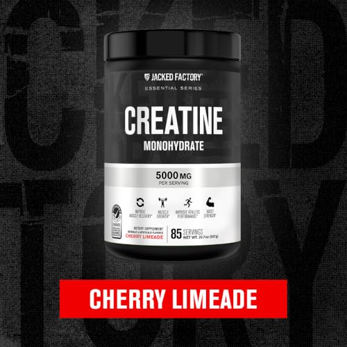 Image of Jacked Factory Creatine Monohydrate Powder 425g - 5g Daily Creatine Supplement for Men and Women, Vegan-Friendly, Third-Party Tested - 85 Servings, Cherry Limeade