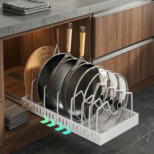 KEXIBO 1 Pieza Organizador Cocina Ollas y Sartenes, Deslizante Organizador Tapas Ollas con 8...