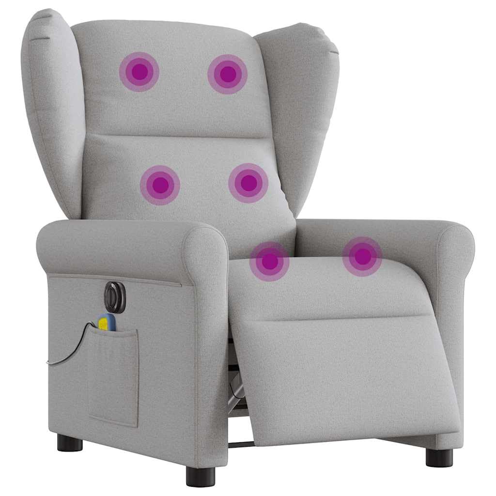 Massagesessel Elektrisch Wolkengrau Stoff mit 6-Punkt-Vibrationsmassage, verstellbare Rückenlehne und Fußstütze, Metall und Holzgestell, ergonomischer Relaxstuhl für Wohnzimmer