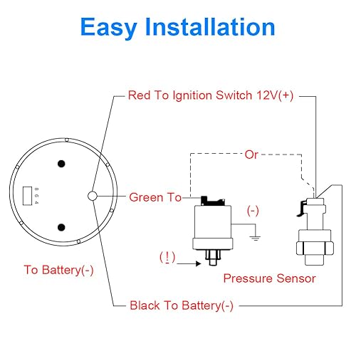 Miniatura 6 de WATERWICH Medidor de presión de aceite 0-150 PSI DC12V Kit de medidor de prensa 2 pulgadas 2.047 in para automóvil, camión, vehículo automotriz