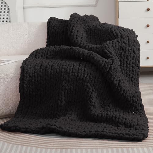 Image of Chunky Chenille Yarn for Hand Knitting 8 Jumbo Pack Jumbo Chunky Yarn for Hand Soft Blanket Knitting, Bulky Thick Fluffy Yarn for Crocheting (Black)
