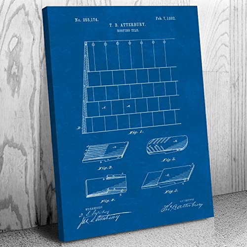 Roofing Tile Canvas Print, Roofer Gifts, Industrial Art, Contractor Gifts, Construction Worker, Roofing Art Blueprint (16 inch x 20 inch)