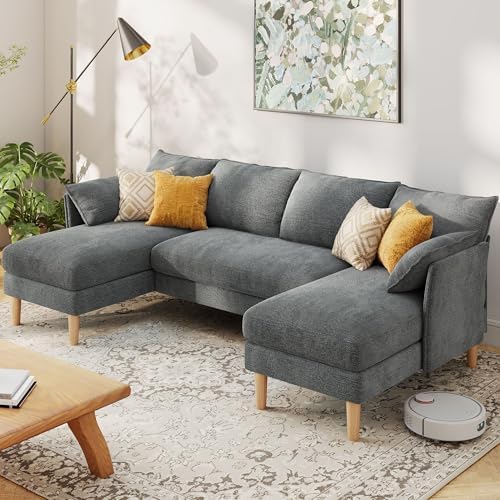 100" U-Shaped Sectional Couch for Living Room, 22.5" Deep Seat Co...