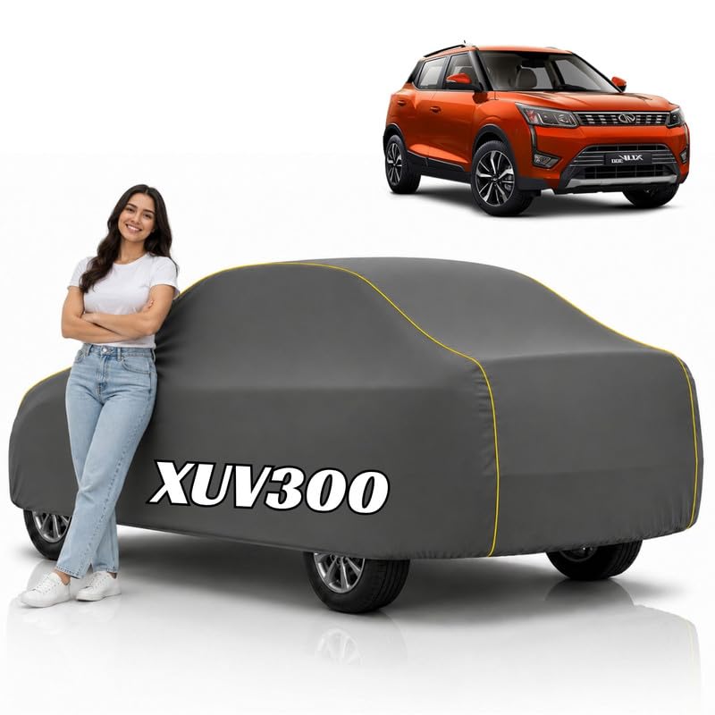 Image of Mind-Blowing 2026 100% Waterproof XUV300 Car Cover | Polyester Car Body Cover for Rain & Sun | UV Protection, Dustproof, Scratch Resistant, Windproof, Heat Resistant, Custom Fit (Grey)