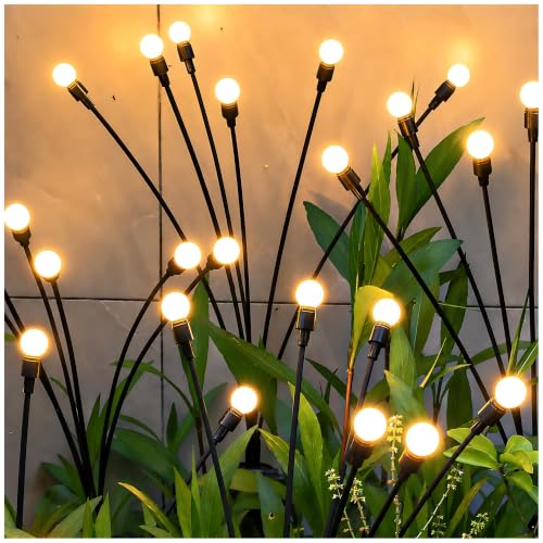 Solar-Schwingende Gartenleuchten 2 Stück Glühwürmchen-Lichter für den Garten verbesserte Solar-Außenleuchten mit flexiblem Draht und beschwerter Lampenbasis warmweißes Terrassen- und Gartendekor