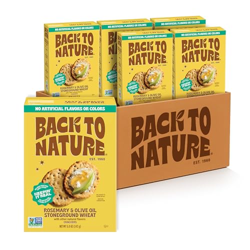 Image of Back to Nature - Stoneground Wheat Crackers - Rosemary & Olive Oil - Real Ingredients like Whole Grain Wheat, Flax Seed and Sea Salt - Dairy Free & Non-GMO - 5 ounce (Pack of 6)