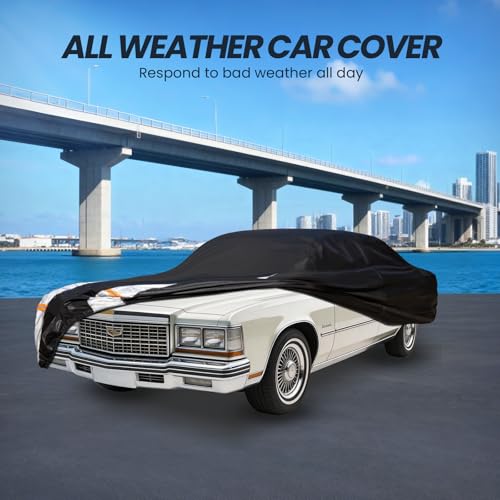 Image of Multi-Layer Car Cover Custom Fit for Cadillac DeVille(1994-1999), 100% Waterproof All Weather for Automobiles, Gift with Towel, Heavy Duty Car Covers for Rain Sun UV Protection with Door Zipper.