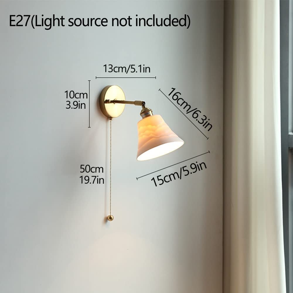 Luxus wandleuchten Messing Keramik Wandleuchte Vintage Dekorative Wandleuchte Kordelzug Schalter Wandmontage Beleuchtung Leuchte Schlafzimmer Nacht Leselampe Innenbeleuchtung für Wohnzimmer Studie