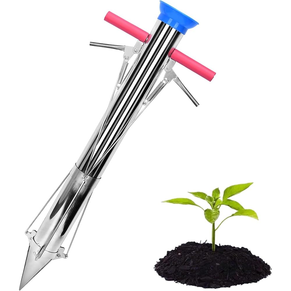 Trapiantatore manuale di verdure, in acciaio inox, per trapiantare e piantare in giardino in modo efficiente